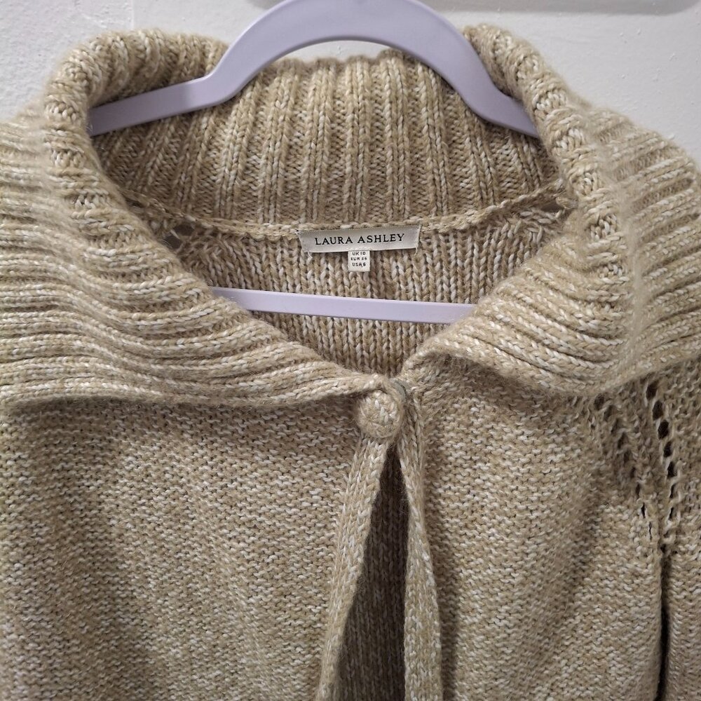 Laura Ashley Womens Open Front Beige Cardigan Sweater With Button Detail  US6 - Picture 2 of 7